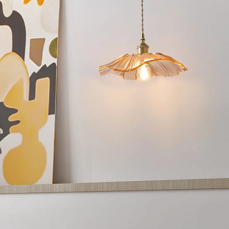 Art Deco Flower-Shaped Glass Pendant Lamp – Purple and Amber