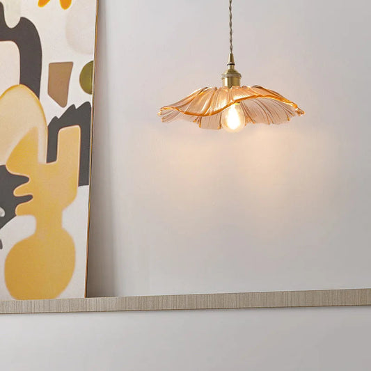 Art Deco Flower-Shaped Glass Pendant Lamp – Purple and Amber