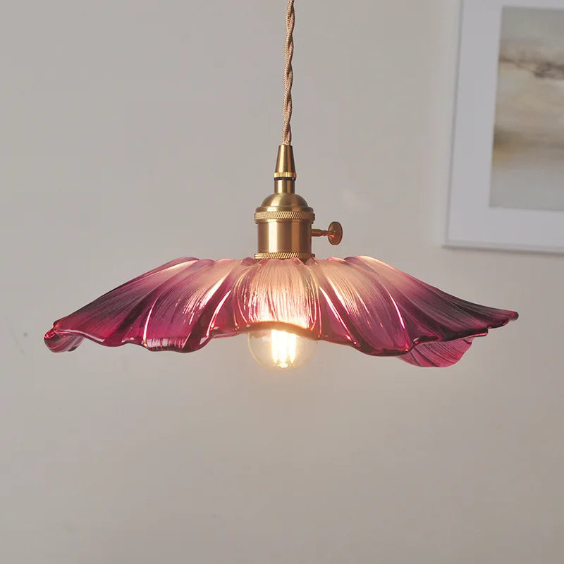 Art Deco Flower-Shaped Glass Pendant Lamp – Purple and Amber