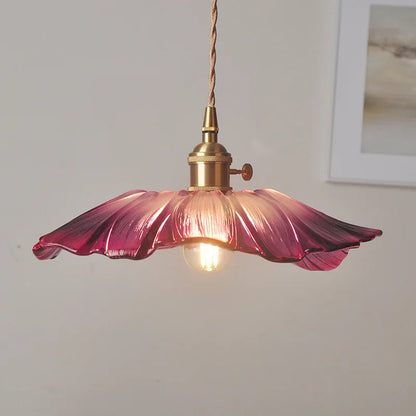 Art Deco Flower-Shaped Glass Pendant Lamp – Purple and Amber