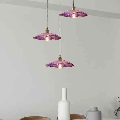Art Deco Flower-Shaped Glass Pendant Lamp – Purple and Amber