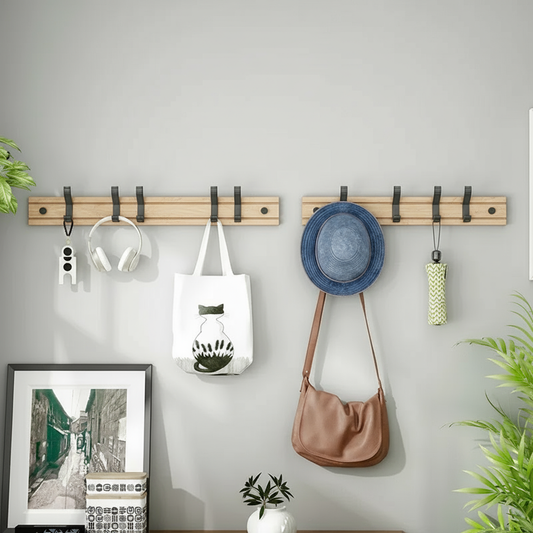 Bamboo Coat Rack with Space-Age Aluminum Hooks – Nordic Style for Bedroom or Living Room, Durable and Easy to Assemble