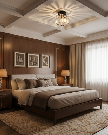 Jet Black Ceiling Lamp with Faceted Glass for Bedroom and Modern Interior