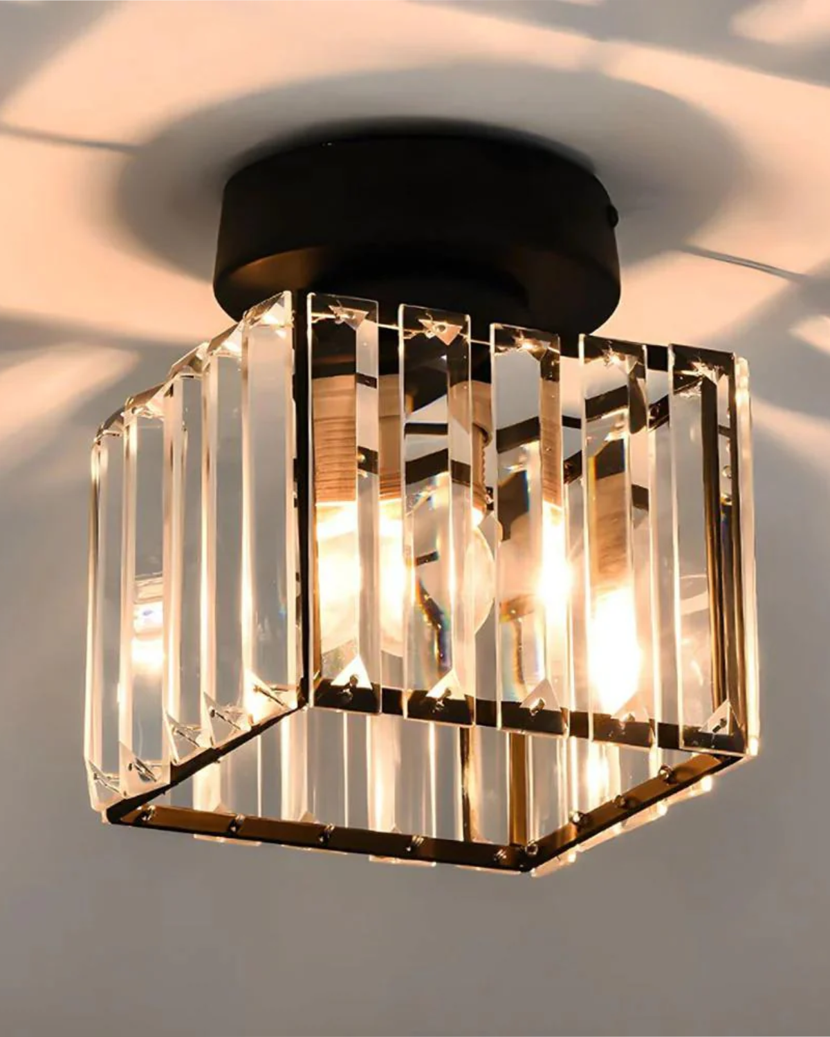 Jet Black Ceiling Lamp with Faceted Glass for Bedroom and Modern Interior