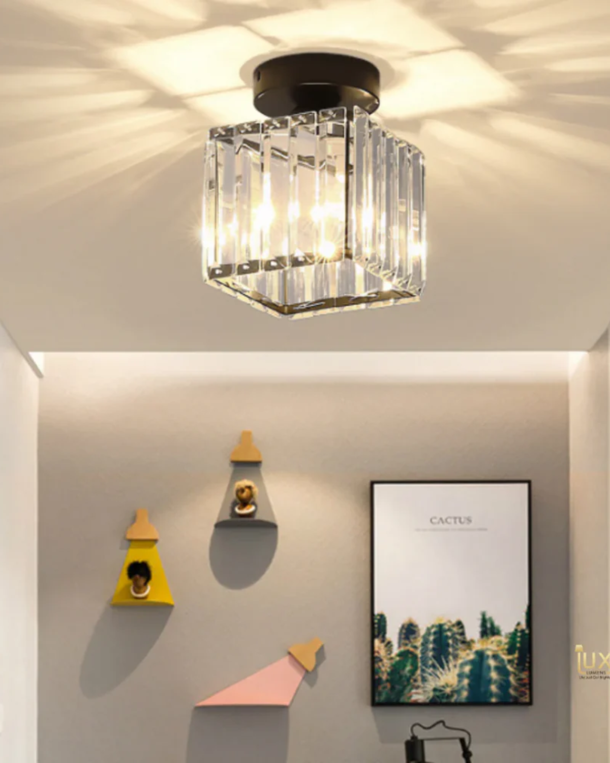 Jet Black Ceiling Lamp with Faceted Glass for Bedroom and Modern Interior