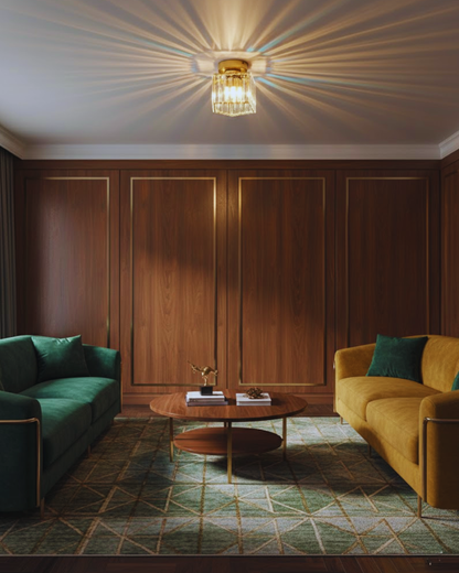 Jet Black Ceiling Lamp with Faceted Glass for Bedroom and Modern Interior