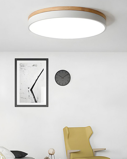 Modern Ceiling Lamp with Wooden Accent and Green Band – Cercle de Lumière