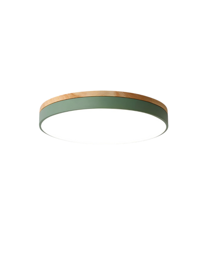 Modern Ceiling Lamp with Wooden Accent and Green Band – Cercle de Lumière