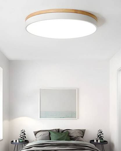 Modern Ceiling Lamp with Wooden Accent and Green Band – Cercle de Lumière