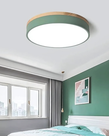 Modern Ceiling Lamp with Wooden Accent and Green Band – Cercle de Lumière