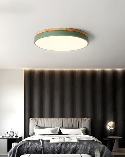 Modern Ceiling Lamp with Wooden Accent and Green Band – Cercle de Lumière
