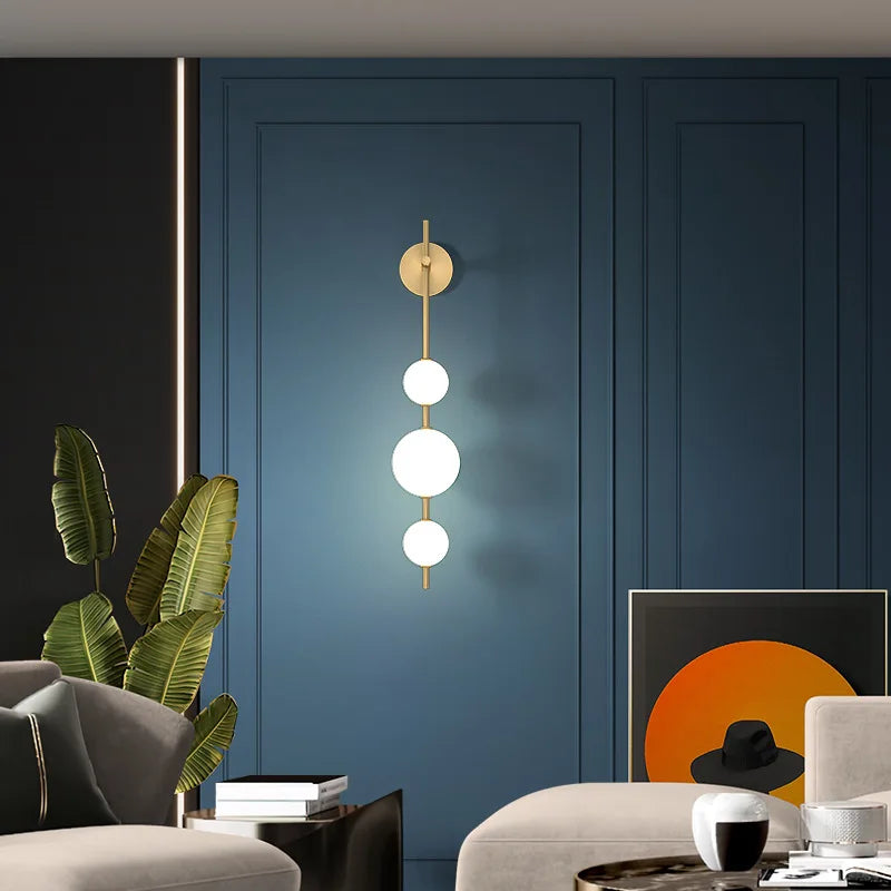 Nordic Wall Lamp with LED for Living Room and Bedroom – Copper Finish, Vertical Wall Lamp, 15CM x 65CM or 15CM x 85CM