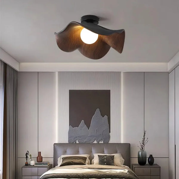 Scandinavian Wooden Lotus Ceiling Lamp – LED Ceiling Light for Bedroom and Living Room Lighting