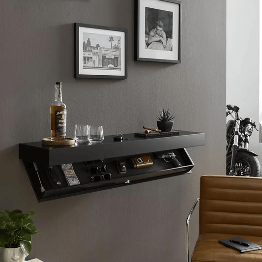 Floating Wall Rack Made of Solid Wood with Hidden Storage Space – Elegant and Minimalist Design, 40 x 21 x 7 cm